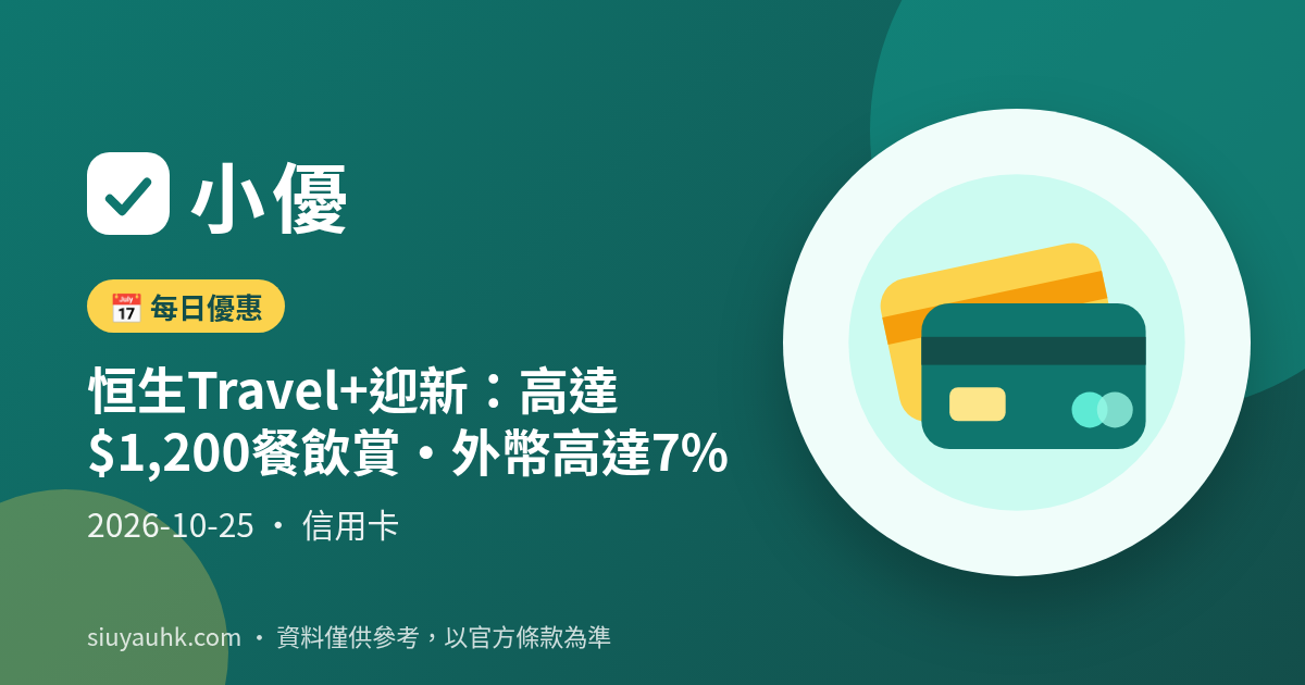 恒生Travel+迎新：高達$1,200餐飲賞・外幣高達7%